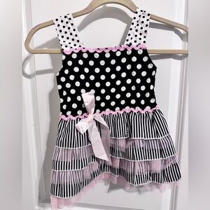 Polka Dot and Striped Dress with Pink Bow